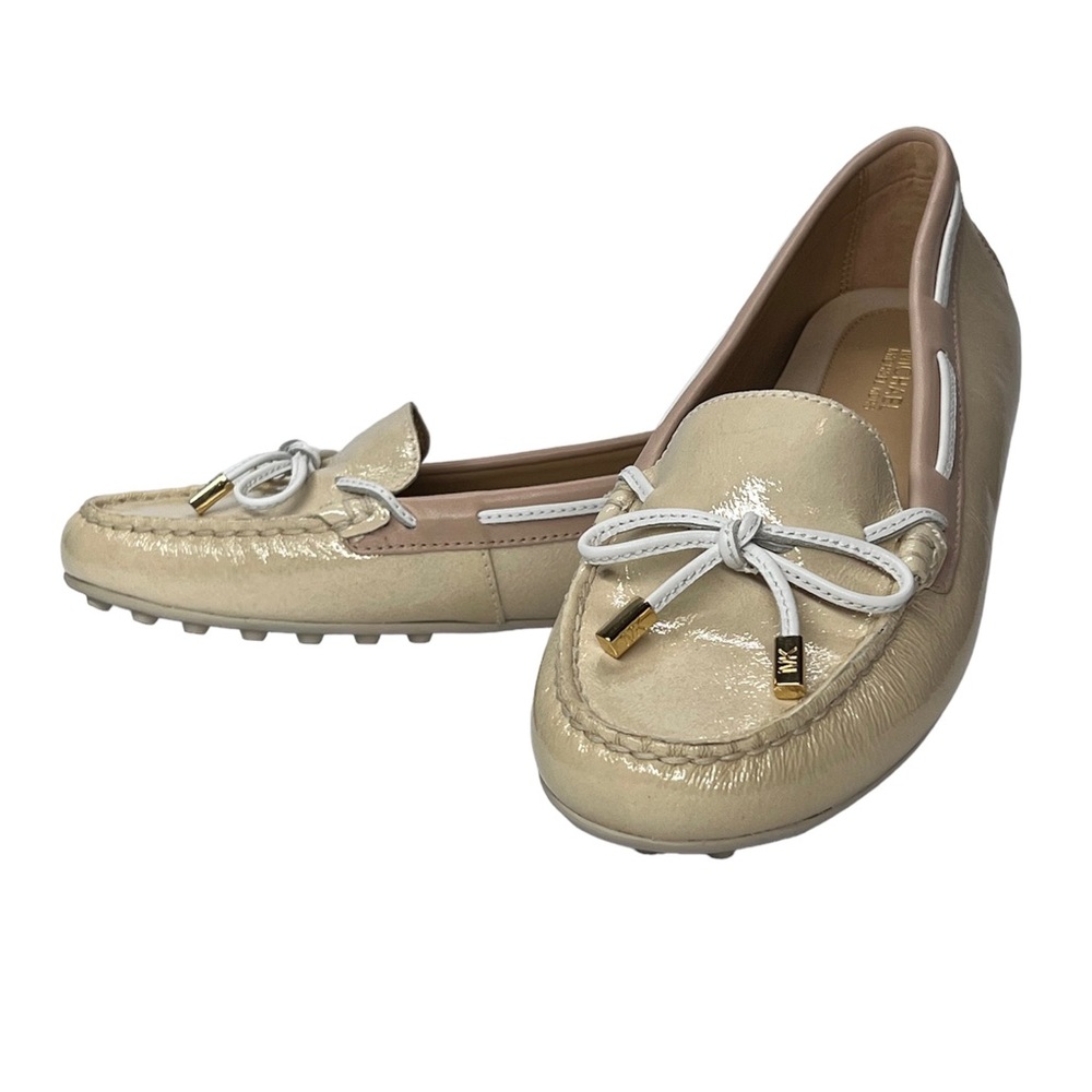 Michael Kors Daisy Moc Slip-On Ecru Loafers Patent Leather Shoes-SZ 6.5
